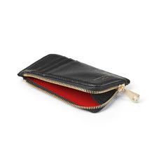 Zipped Coin & Card Holder in Black Silk Lizard