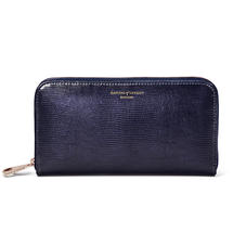Continental Clutch Zip Wallet in Midnight Blue Silk Lizard