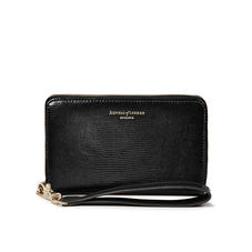 Midi Continental Wallet with Wrist Strap in Black Silk Lizard