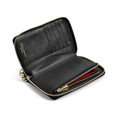 Midi Continental Wallet with Wrist Strap in Black Silk Lizard