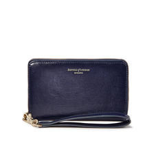 Midi Continental Wallet with Wrist Strap in Midnight Blue Silk Lizard