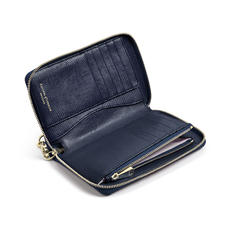 Midi Continental Wallet with Wrist Strap in Midnight Blue Silk Lizard