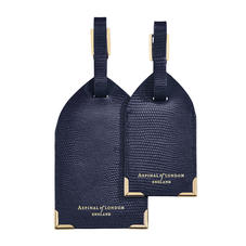 Set of 2 Luggage Tags in Midnight Blue Silk Lizard