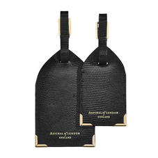 Set of 2 Luggage Tags in Black Silk Lizard