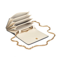 Accordion Card Case with Chain in Deep Shine Midnight Blue Small Croc & Smooth Ivory