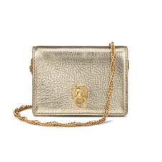 Lion Accordion Card Case with Chain in Pale Gold Pebble