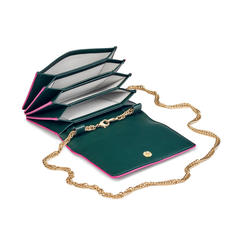Accordion Card Case with Chain in Deep Shine Penelope Pink Small Croc & Smooth Evergreen