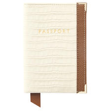 Passport Cover Deep Shine Ivory Small Croc & Camel Lizard
