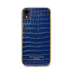 iPhone XR Case with Gold Edge in Deep Shine Midnight Blue Small Croc