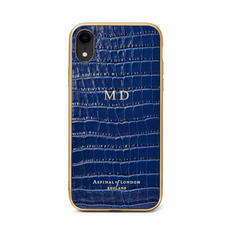 iPhone XR Case with Gold Edge in Deep Shine Midnight Blue Small Croc