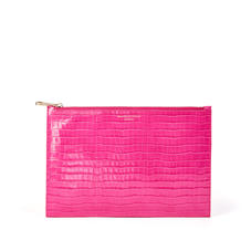 Large Essential Flat Pouch in Deep Shine Penelope Pink Small Croc
