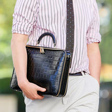London Document Case in Deep Shine Black Soft Croc