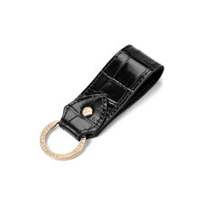 Leather Loop Keyring in Deep Shine Black Croc