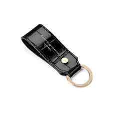 Leather Loop Keyring in Deep Shine Black Croc