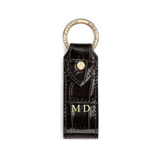 Leather Loop Keyring in Deep Shine Black Croc