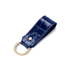 Leather Loop Keyring in Navy Croc