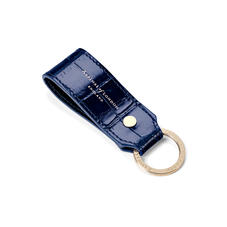Leather Loop Keyring in Navy Croc