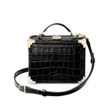 Mini Trunk Clutch in Deep Shine Black Croc with Gold Hardware