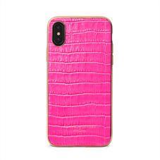 iPhone Xs Case with Gold Edge in Deep Shine Penelope Pink Small Croc