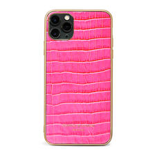 iPhone 11 Pro Max Case with Gold Edge in Deep Shine Penelope Pink Small Croc