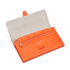 Classic Travel Wallet in Bright Orange Saffiano & Stone Suede