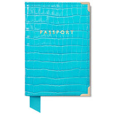Passport Cover in Deep Shine Aqua Small Croc