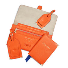 Classic Travel Collection in Bright Orange Saffiano & Stone Suede