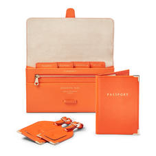Classic Travel Collection in Bright Orange Saffiano & Stone Suede