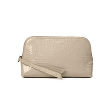 Small Essential Cosmetic Case in Soft Taupe Patent Croc
