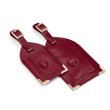 Set of 2 Luggage Tags in Bordeaux Silk Lizard