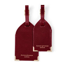 Set of 2 Luggage Tags in Bordeaux Silk Lizard