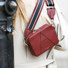 Camera ‘A’ Bag in Bordeaux Pebble with Webbing Strap