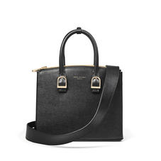 Midi Madison Tote in Black Saffiano