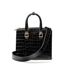 Midi Madison Tote in Deep Shine Black Croc
