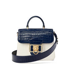 Small Lion Lansdowne Bag in Deep Shine Midnight Blue & Ivory Small Croc