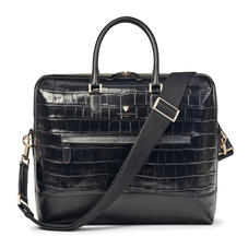 City Structured Briefcase in Black Soft Croc
