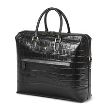 City Structured Briefcase in Black Soft Croc