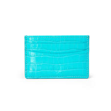 Slim Credit Card Holder in Deep Shine Aqua Small Croc
