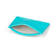 Slim Credit Card Holder in Deep Shine Aqua Small Croc