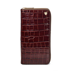 Zipped Travel Wallet in Deep Shine Amazon Brown Croc & Stone Suede
