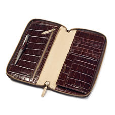 Zipped Travel Wallet in Deep Shine Amazon Brown Croc & Stone Suede