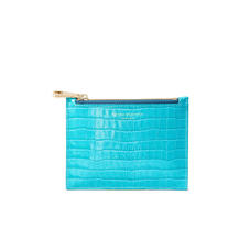 Small Essential Flat Pouch in Deep Shine Aqua Small Croc
