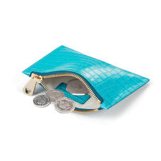 Small Essential Flat Pouch in Deep Shine Aqua Small Croc