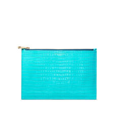 Large Essential Flat Pouch in Deep Shine Aqua Small Croc