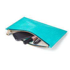 Large Essential Flat Pouch in Deep Shine Aqua Small Croc