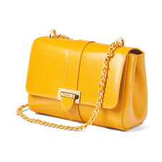Lottie Bag with Top Handle in Bright Mustard Silk Lizard
