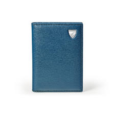 Double Fold Credit Card Holder in Blue Pewter Saffiano