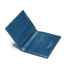 Double Fold Credit Card Holder in Blue Pewter Saffiano