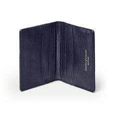 Double Fold Credit Card Holder in Midnight Blue Silk Lizard