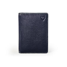 Double Fold Credit Card Holder in Midnight Blue Silk Lizard